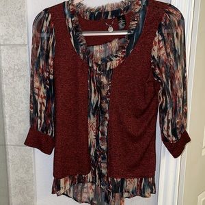 BKE Boutique multicolor partial, sheer top.